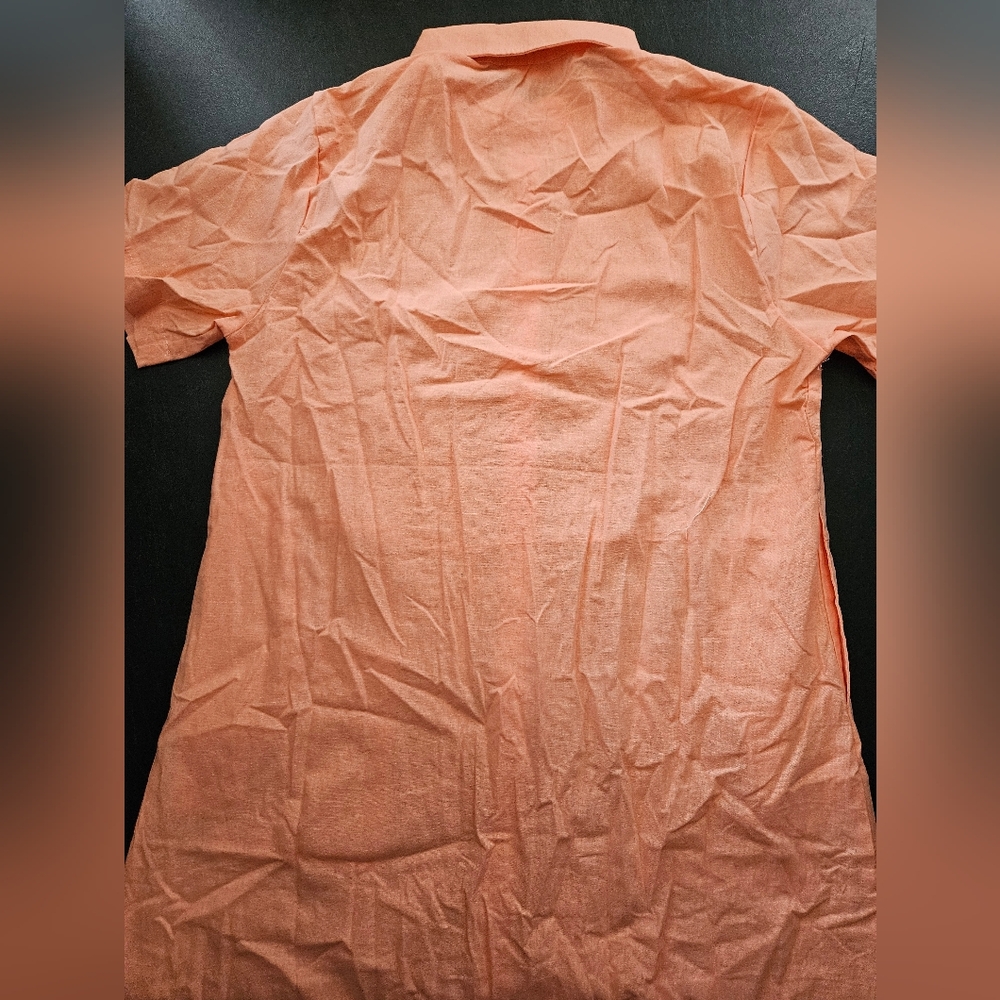 NWT- Linen Texture "An Elegant Woman" Boutique Orange Midi Shirtdress - Size L - Picture 9 of 11